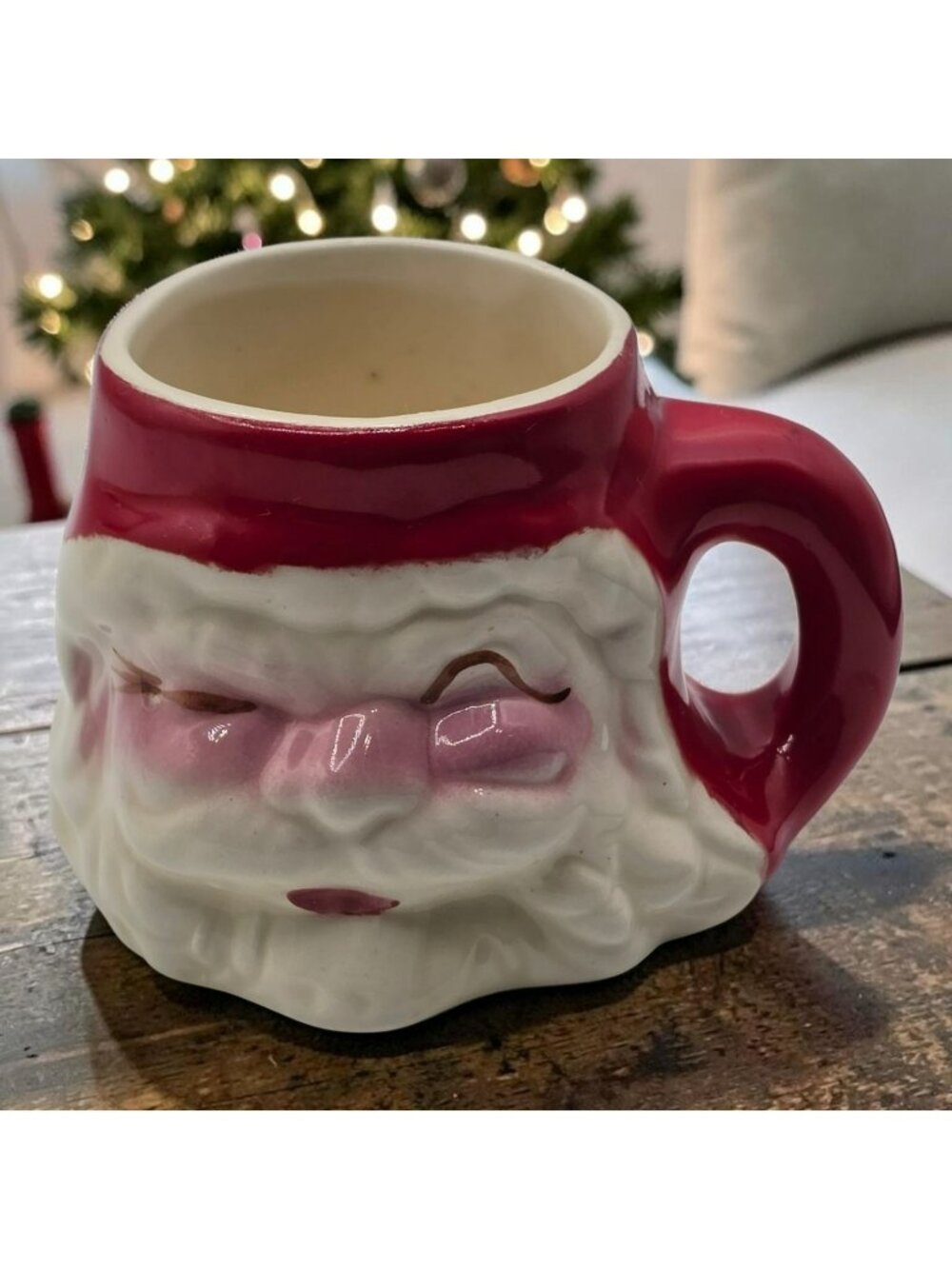 Vintage Winking Santa Claus Ceramic Mug Christmas Holiday Decor